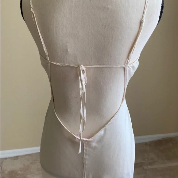 Vintage Y2K Backless 100% Silk Dress Mesh Bodice Beaded Silk Dress - Picture 13 of 16